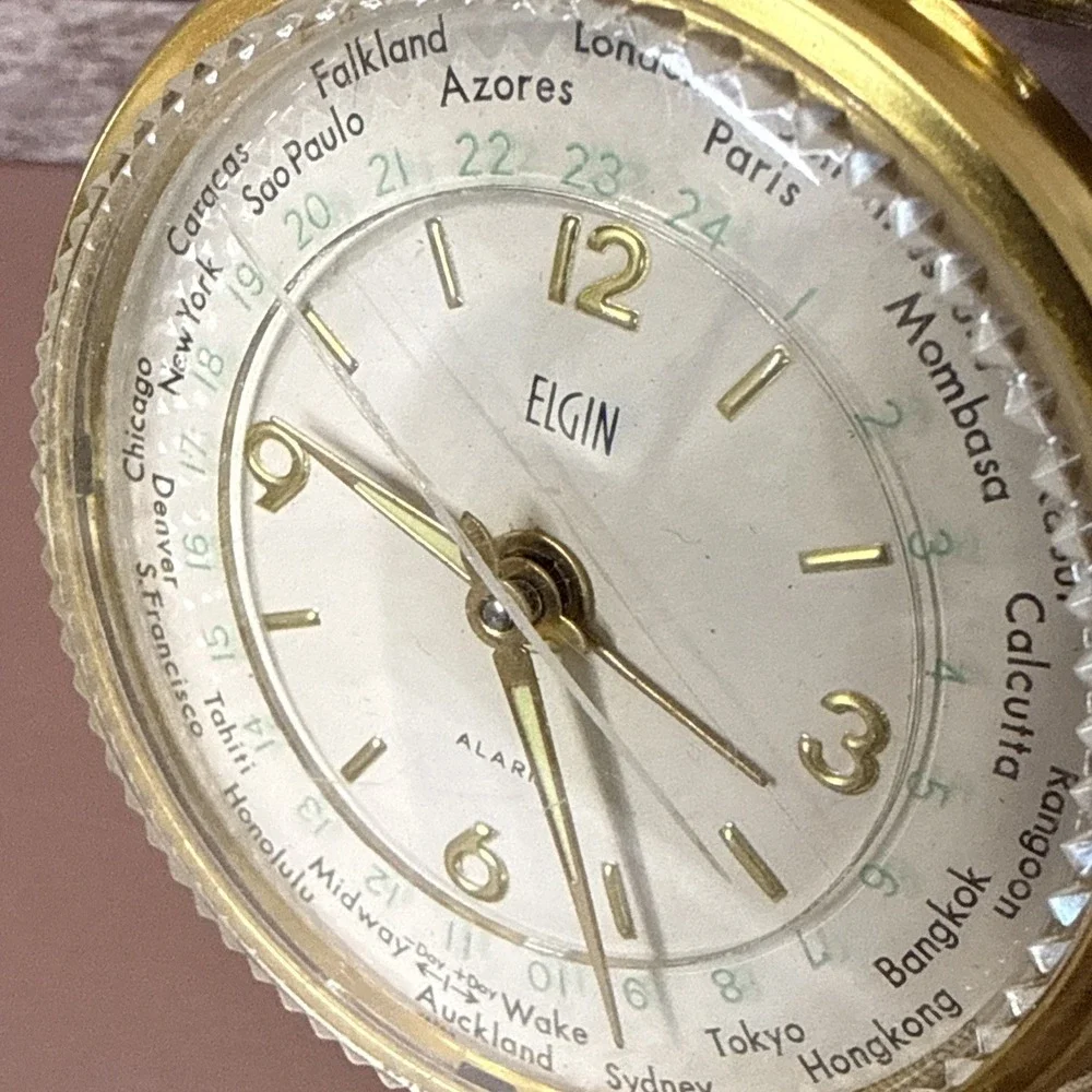 Vintage ELGIN Desk Mantle ALARM Luminous 8900B Travel Clock-WORKS